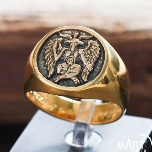 Occult Satanic Ring - Baphomet Ring Sabbatical Goat - Silver and Gold