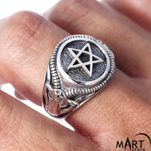 Pentagram Ring Satanic Ring Baphomet Goat of Mendes