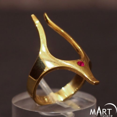 Anubis Ring - Egyptian Gemstone Ring The Eye of Anubis - Silver and Gold