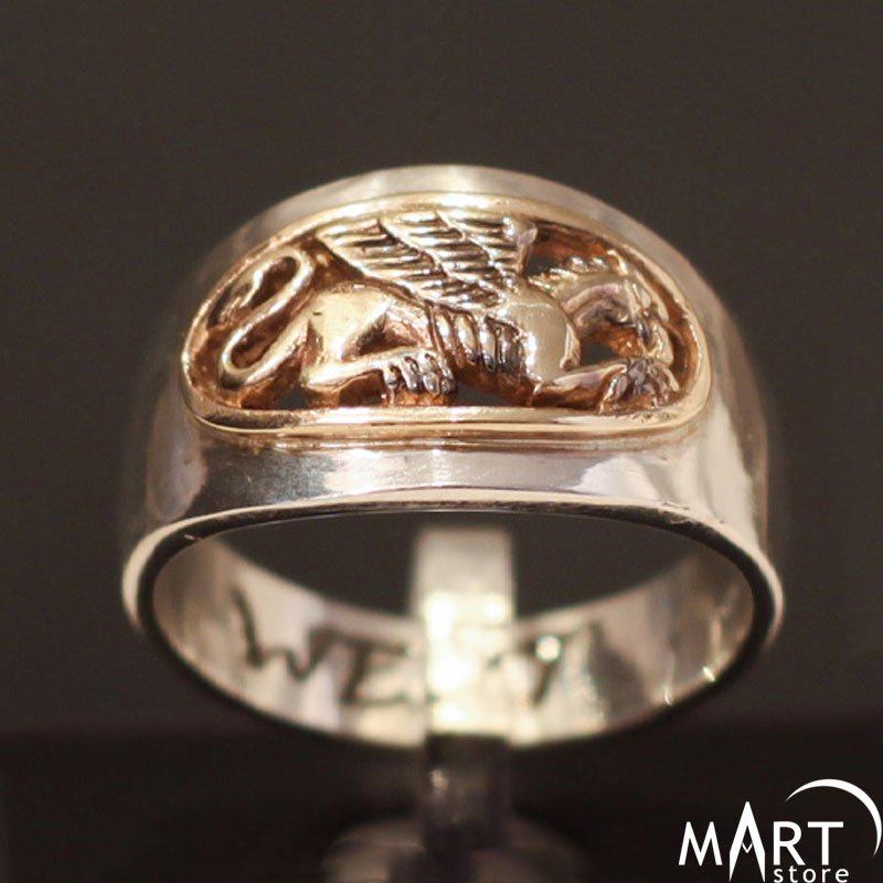 Chariot drawn by griffins  art Greek jewelry signet Ring Sterling silver gold plated