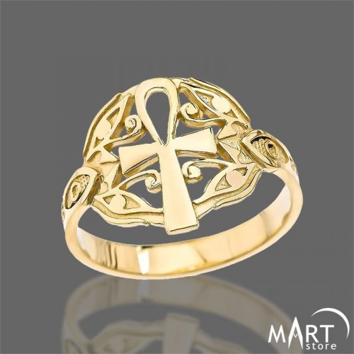 Ankh Ring - Egyptian Cross and Eye of Horus - Silver and Gold