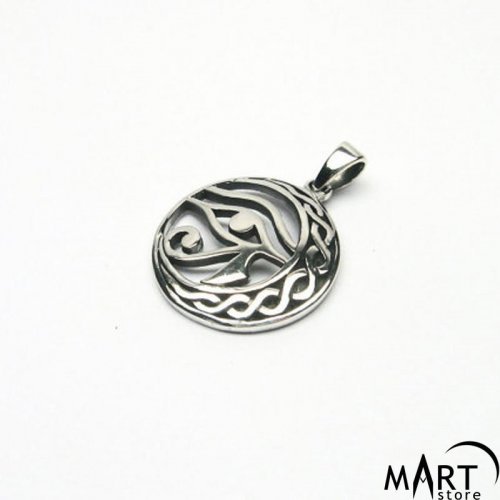 Egyptian Amulet - Eye of Horus and Sickle Moon Pendant - Silver and Gold