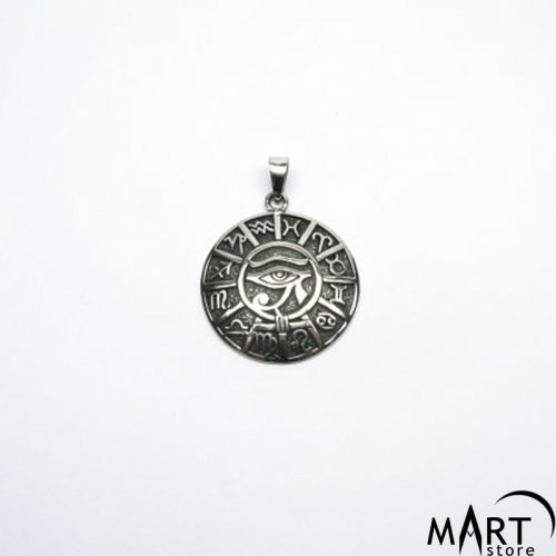 Egyptian Amulet - Eye of Ra, Zodiac and Pagan symbols - Silver and Gold