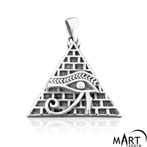 Egyptian Pendant - Eye of Horus and Pyramid, Egyptian Amulet - Silver and Gold