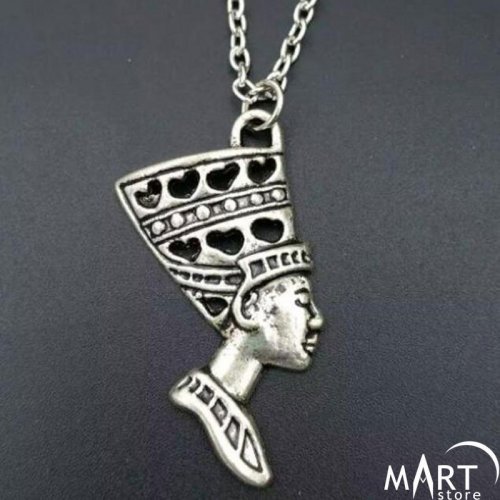 Egyptian Protection Amulet - Queen Nefertiti Pendant - Silver and Gold