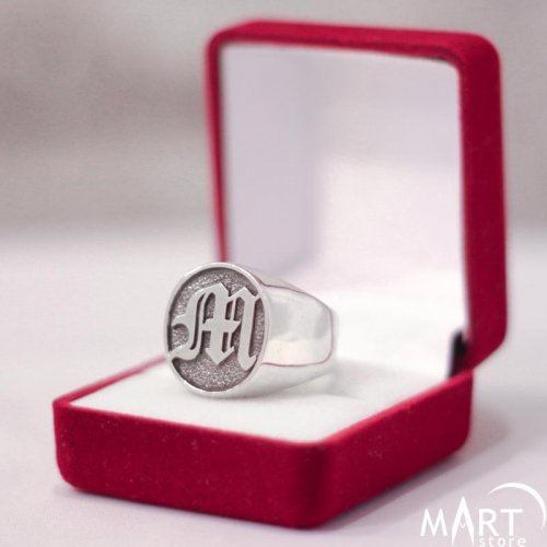 Monogram Ring, Personalized - Initial Name Ring Oval - Silver and Gold