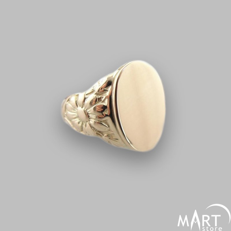 Custom Monogram Ring - Oval Initial Letter Ring, Flower - Silver and Gold | MasonArtStore