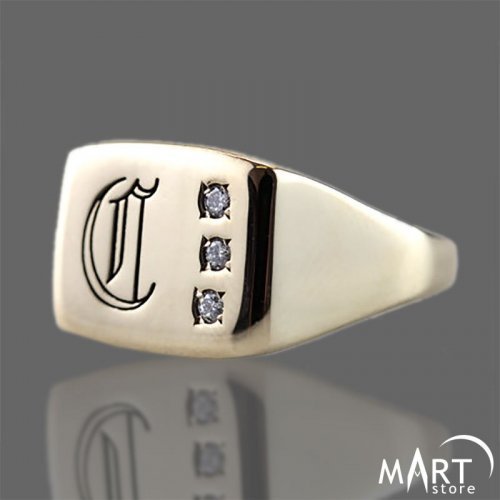 Personalized Monogram Ring - Initial Letter Ring, Diamonds - Silver and Gold