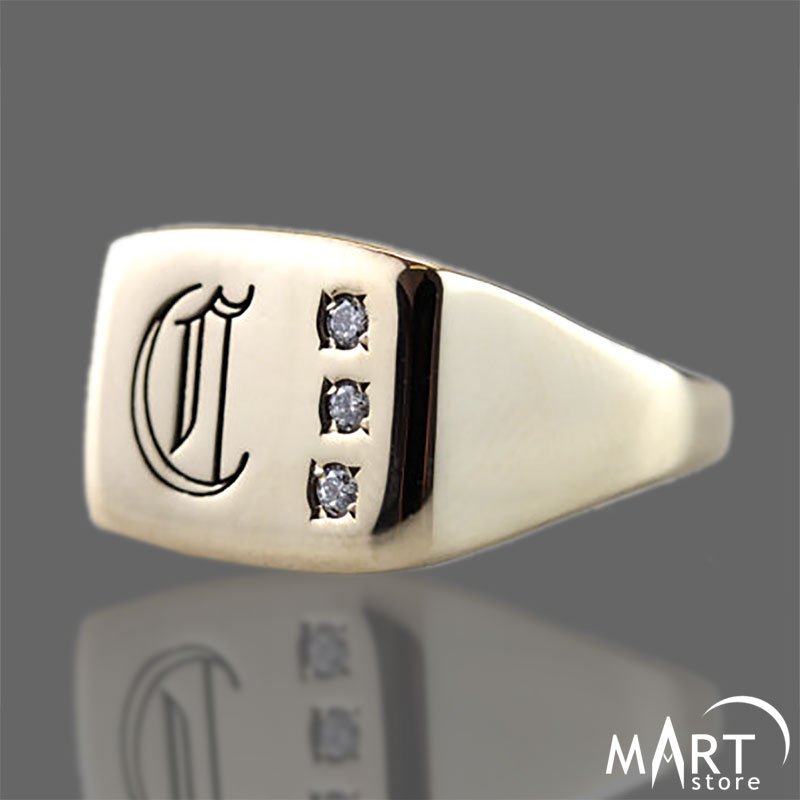 Personalized Monogram Ring - Initial Name Ring, Diamonds - Silver and Gold | MasonArtStore
