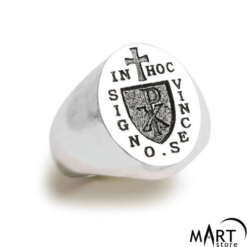 Chi-Rho Ring, Knights Templar Ring - In Hoc Signo Vinces - Silver and Gold