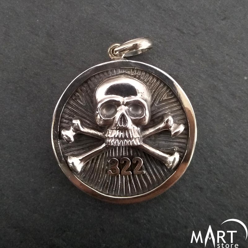 Masonic Pendant - Skull and Bones 322 Yale Secret Society - Silver