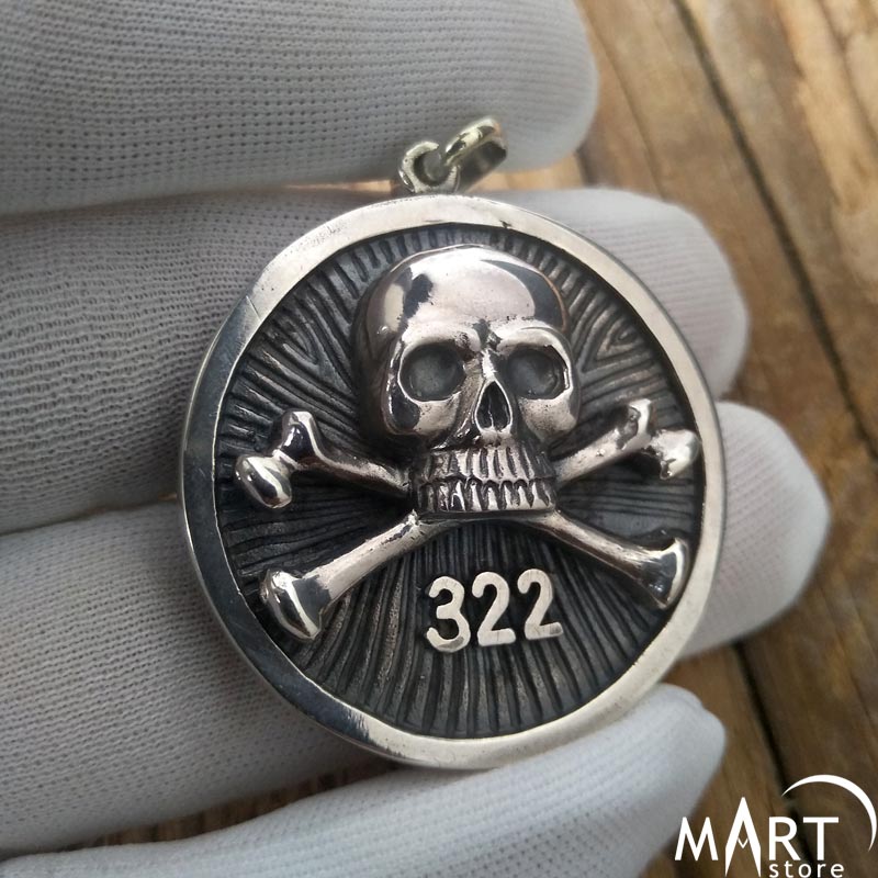 Masonic Pendant - Skull and Bones 322 Yale Secret Society - Silver