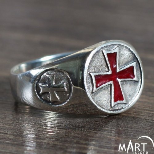 Knights Templar ring - Maltese Red Cross ring - Silver and Gold