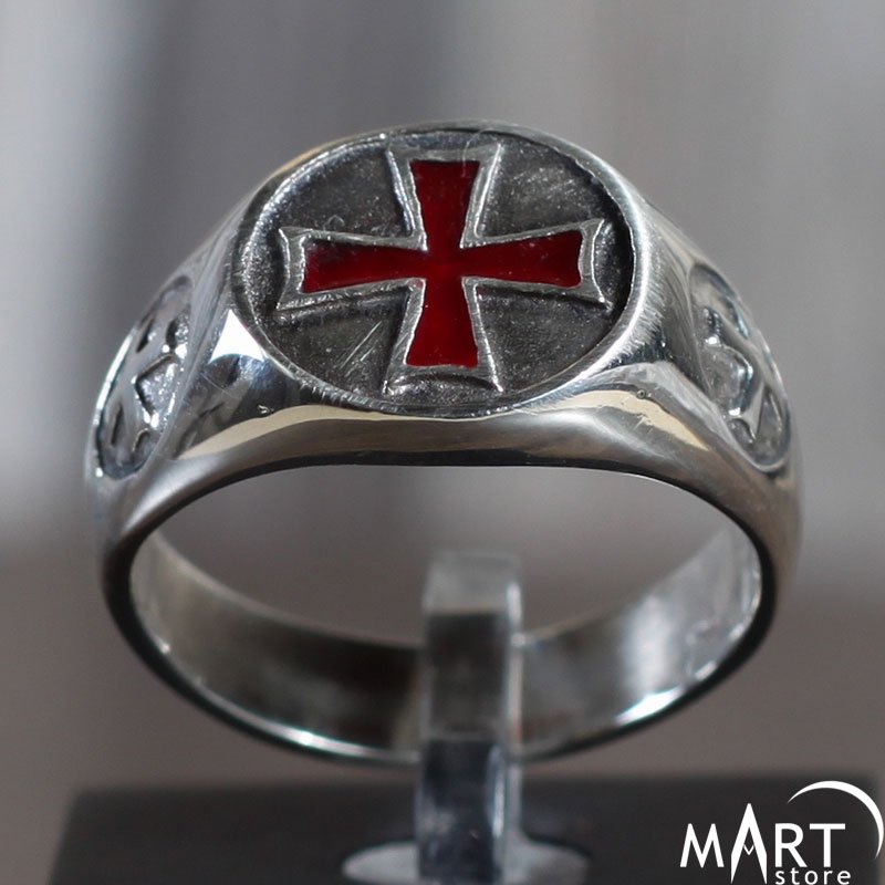 Knights Templar ring - Maltese Red Cross ring - Silver and Gold ...