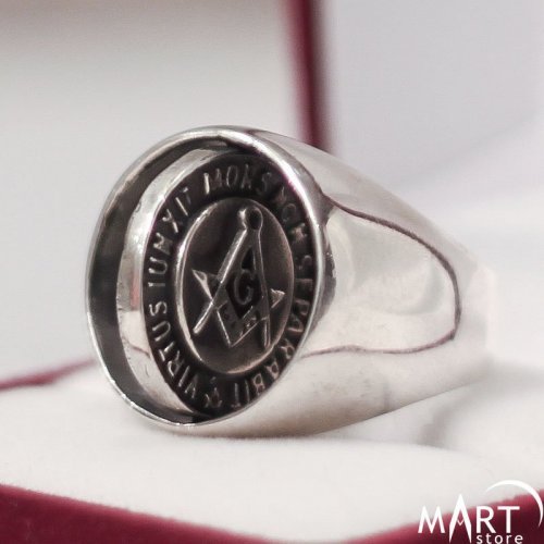 Rotatable Masonic ring, double faces - Square and Compass - Silver and Gold