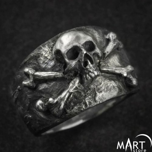 Biker Ring Skull and Crossbones Vintage Pirate Skull Ring
