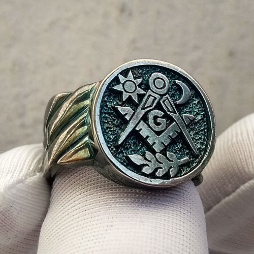 Custom Masonic Lodge Ring Freemason Sun and Moon Ring