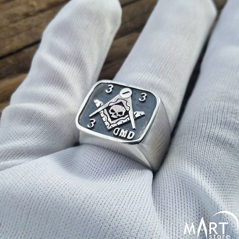 Freimaurer Ring Silber 925 Masonic Blue Lodge Virtus Totenkopf Memento Mori 