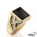 Custom Masonic Ring - Black Onyx Gemstone, Square Faced - Silver and Gold