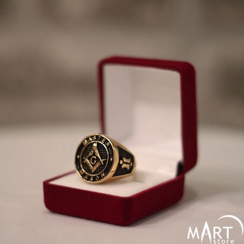 Freemason Master Masonic Ring - Blue Lodge, Square and Compass - Silver and Gold