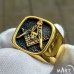 Masonic ring - Memento Mori, Square and Compass - Silver and Gold