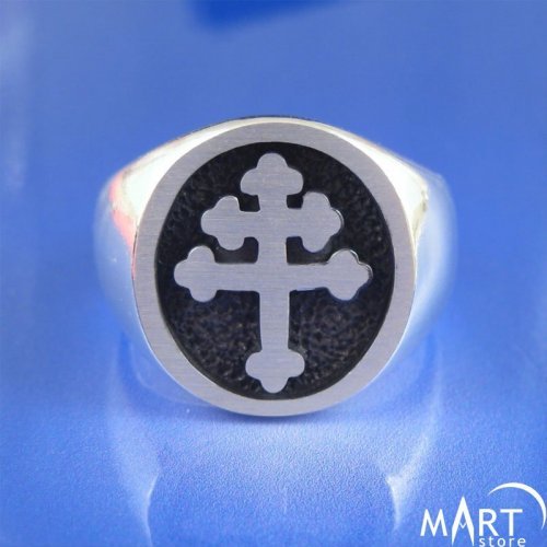 Cross of Lorraine ring - Knights Templar Christian Ring - Silver and Gold