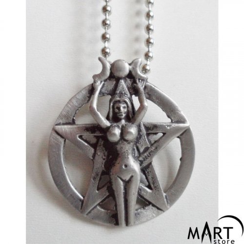 Occult Pentacle Pendant - Triple Moon Pendant - Silver and Gold