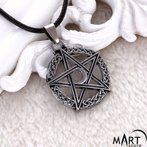 Pentagram and Crescent Moon Pendant Necklace Occult Pendant